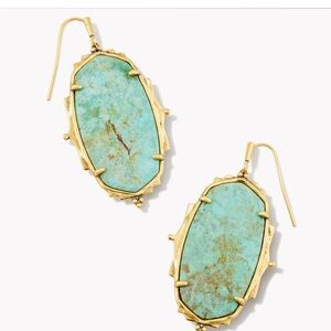 Kendra Scott Baroque Gold Drop Earrings with Sea Green Chrysocolla Stone